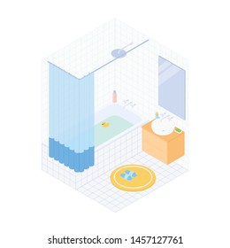 Isometric bathroom on white. Vector illustration in flat design, isolated.