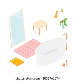 Isometric bathroom set. Vector collection. Illustration in flat design.