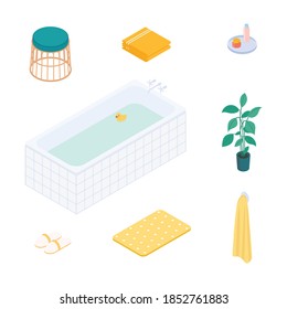 Isometric bathroom set. Vector collection. Illustration in flat design.
