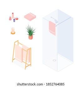 Isometric bathroom set. Vector collection. Illustration in flat design.