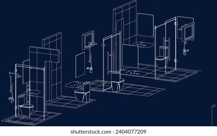 isometric bathroom toilet design line drawing 3d illustration vector