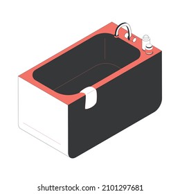 Isometric bathtub with bottles and towel icon on white background 3d vector illustration