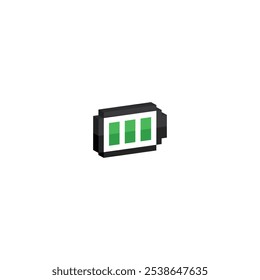 isometric battery charge icon 8 bit, pixel art energy battery icon for game logo.