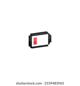 isometric battery charge icon 8 bit, pixel art energy battery icon for game logo.