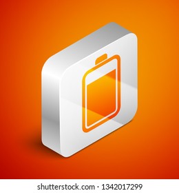 Isometric Battery icon isolated on orange background. Silver square button. Vector Illustration