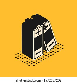 Isometric Battery icon isolated on yellow background. Lightning bolt symbol.  Vector Illustration