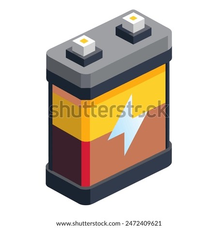 Isometric battery with lightning bolt illustration