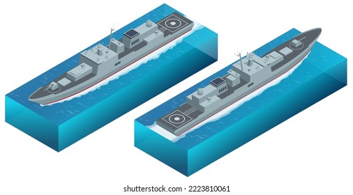 Isometric Battleship For The Military. Military Navy Ship Isolated On White Background