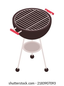 Isometric bbq barbecue grill party composition with isolated image of roasting rig vector illustration