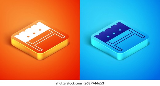 Isometric BBQ brazier icon isolated on orange and blue background.  Vector