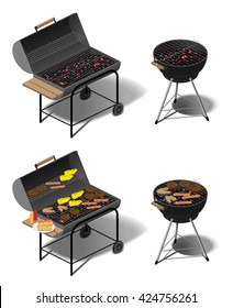 Isometric BBQ Set, Vector Grill Icon