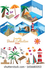 Isomometrisches Vektorillustration für die Strandsammlung