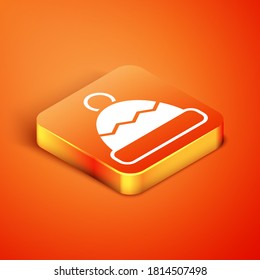 Isometric Beanie hat icon isolated on orange background. Vector.