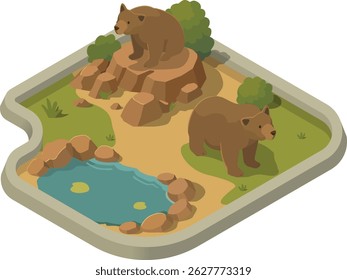  Isometric bear enclosure in zoo