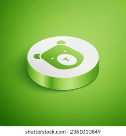 Isometric Bear head icon aislado en fondo verde. Botón Círculo blanco. Vector