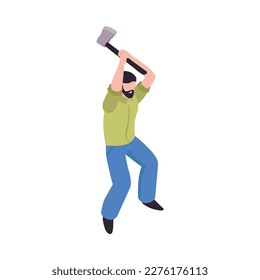 Isometric bearded lumberjack with axe on white background 3d vector illustration
