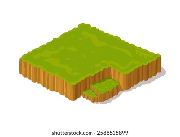 Isometric beautiful green lawn island. Isolated on white