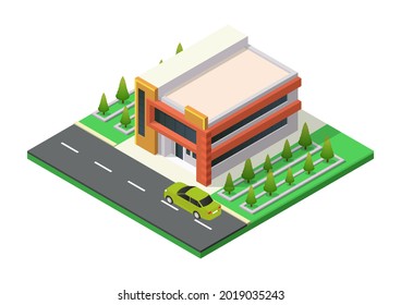 Isometric Beautiful house with minimalist architecture