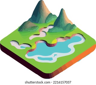vectores isométricos de paisaje montañoso hermoso.