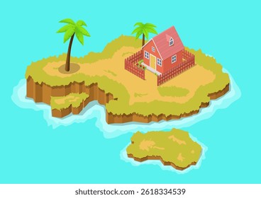 Isometric beautiful natural island with trees and a house