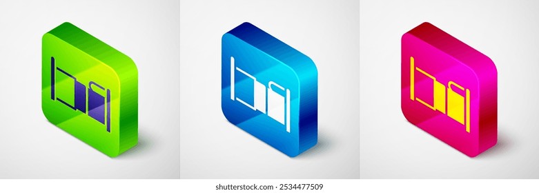 Isometric Bed icon isolated on grey background. Square button. Vector