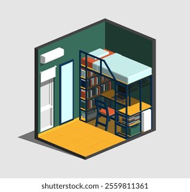 Isometric Bed Room Bunk Bed Illustration