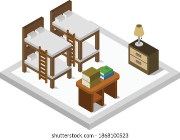  isometric bed room illustrated in vector