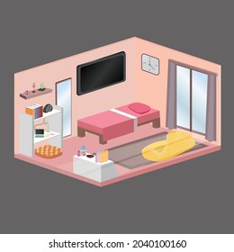 Isometric bedroom 1 for info graphic or social media content