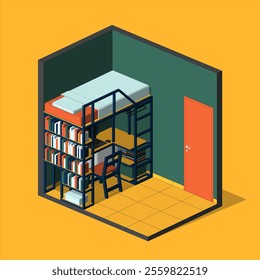 Isometric Bedroom Bunkbed Vector Illustration