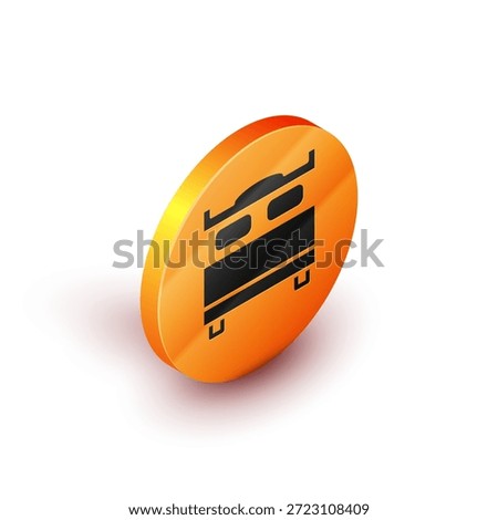 Isometric Bedroom icon isolated on white background. Wedding, love, marriage symbol. Bedroom creative icon from honeymoon collection. Orange circle button. Vector