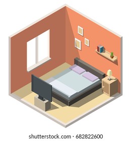 Isometric bedroom interiors vector 3d set