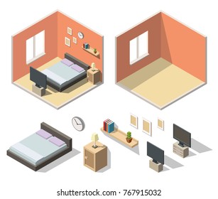 Isometric Bedroom Interiors Vector 3d Set