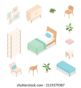 Isometric bedroom set. Vector illustration in flat design.
