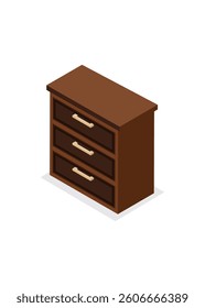 Isometric bedside table on a white background. Vector illustration.