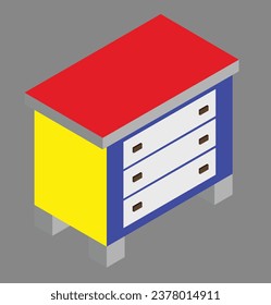 isometric bedside table test design illustration