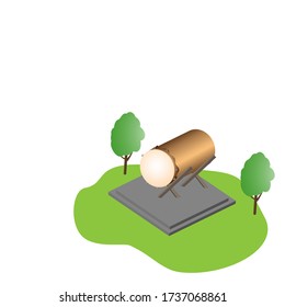 isometric Bedug or beduk, indonesia traditional drum and stick at white background. eid mubarak celebration icon.