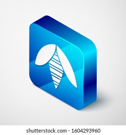 Isometric Bee icon isolated on white background. Sweet natural food. Honeybee or apis with wings symbol. Flying insect. Blue square button. Vector Illustration