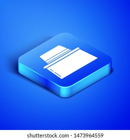 Isometric Beekeeper with protect hat icon isolated on blue background. Special protective uniform. Blue square button. Vector Illustration