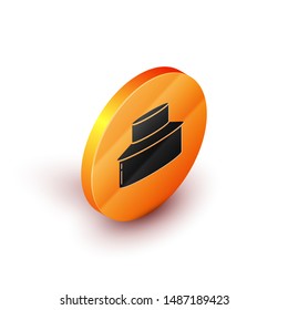 Isometric Beekeeper with protect hat icon isolated on white background. Special protective uniform. Orange circle button. Vector Illustration