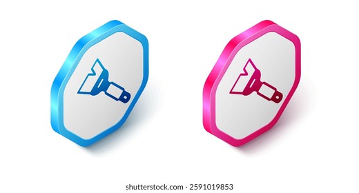 Isometric Beekeeping brush icon isolated on white background. Tool of the beekeeper. Hexagon button. Vector