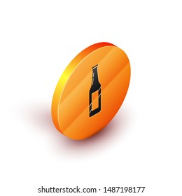 Isometric Beer bottle icon isolated on white background. Orange circle button. Vector Illustration