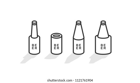 Isometric beer bottles. line style. isolated on white background