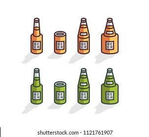 Isometric beer bottles. line style. isolated on white background