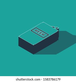 Isometric Beer can icon isolated on green background.  Vector Illustration