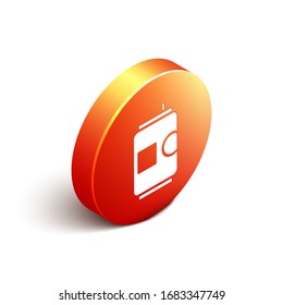 Isometric Beer can icon isolated on white background. Orange circle button. Vector Illustration