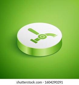 Isometric Beer tap icon isolated on green background. White circle button. Vector Illustration