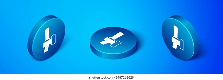 Isometric Beer tap icon isolated on blue background. Blue circle button. Vector