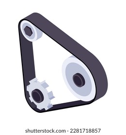 Isometric belt drive mechanism icon 3d vector illustration