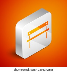 Isometric Bench icon isolated on orange background. Silver square button. Vector Illustration