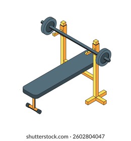 Isometric Bench Press with Barbell Weights Illustration Isolated on White Background